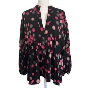 Diane Von Furstenberg black & pink polka dot long sleeve top size 8